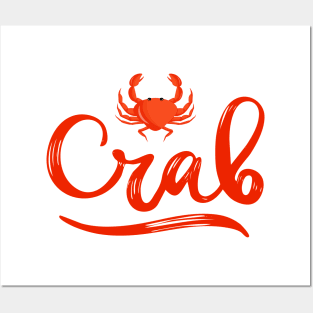 Logo Crab logo with illustration of sea red animal. Posters and Art